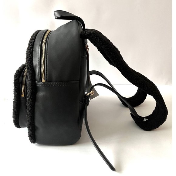 LOVE MOSCHINO Black Vegan Leather & Shearling Trimmed Backpack, NWT! $350 - Picture 4 of 10
